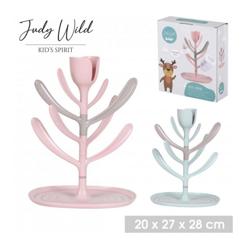 EGOUTTOIR ARBRE A BIBERONS 2 COULEURS ASSORTIES ROSE ET VERT CLAIR