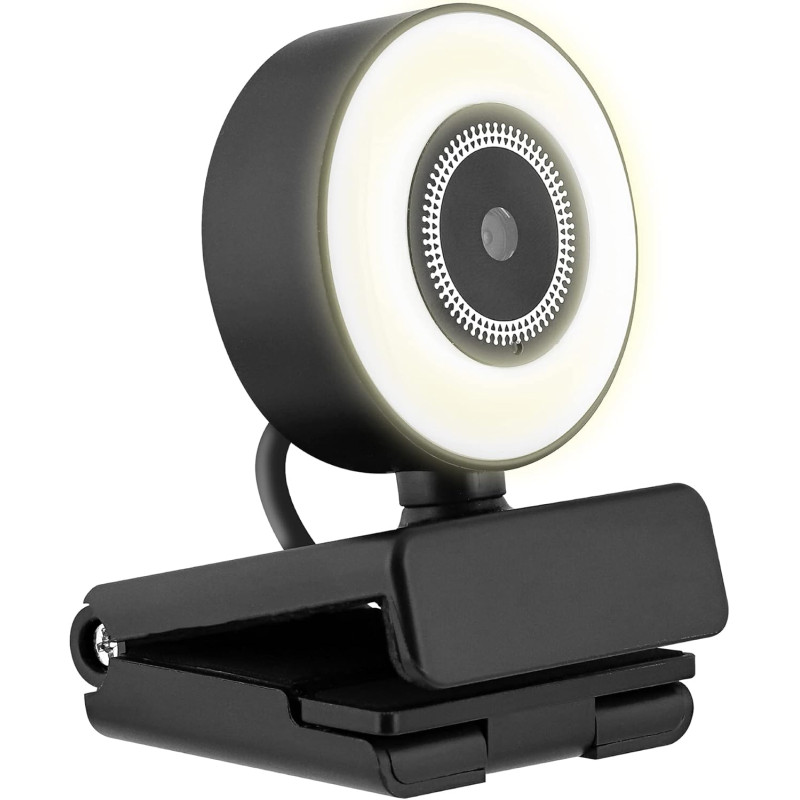 Webcam Full HD 1080p avec Anneau LED intégré - Noir